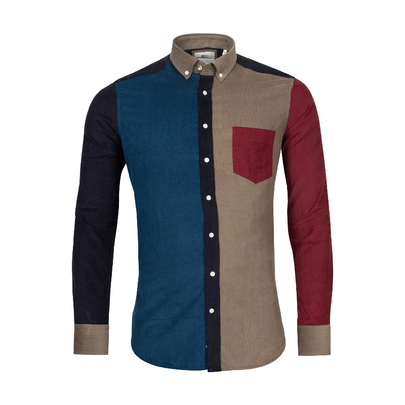Men's Travel Shirts for Easy PackingGiordano Soft Fine Rib Cord Button Down Block Colour Shirt 7803 - Bright Blue
