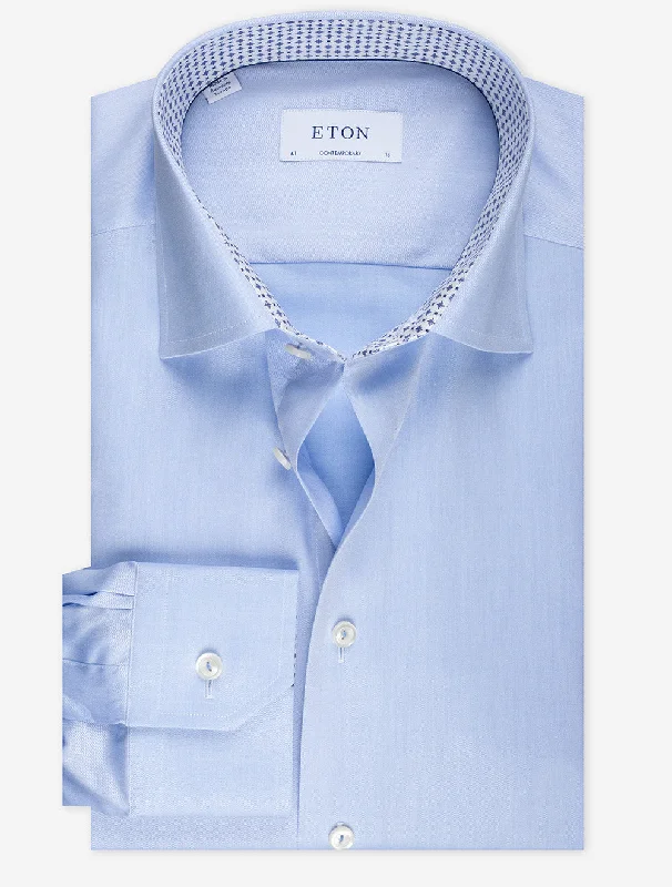 Men's Golf Shirts for On-Course StyleBlue Plain With Inlay Contemporary Fit  Shirt