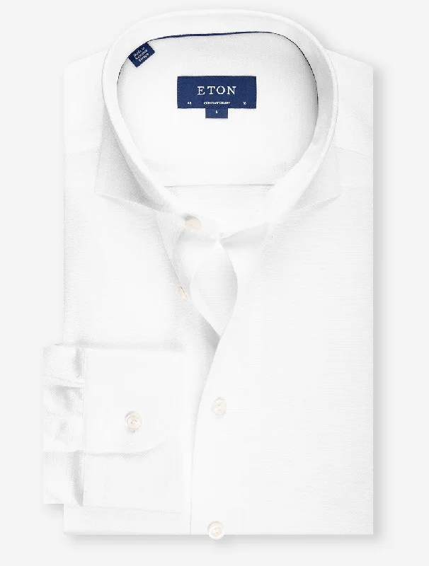 Men's Pattern Mixing Shirts for Creative StylePique Jersey Contemporary Fit Shirt White