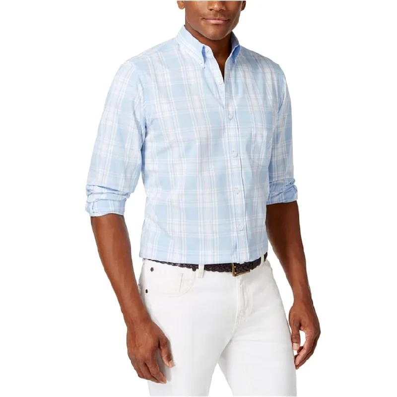 Men's Polo Shirts for Sports and Casual WearClub Room Mens Richfield Plaid Button Up Shirt, Blue, LT Men's Polo Shirts for Sports and Casual WearClub Room Mens Richfield Plaid Button Up Shirt, Blue, LT