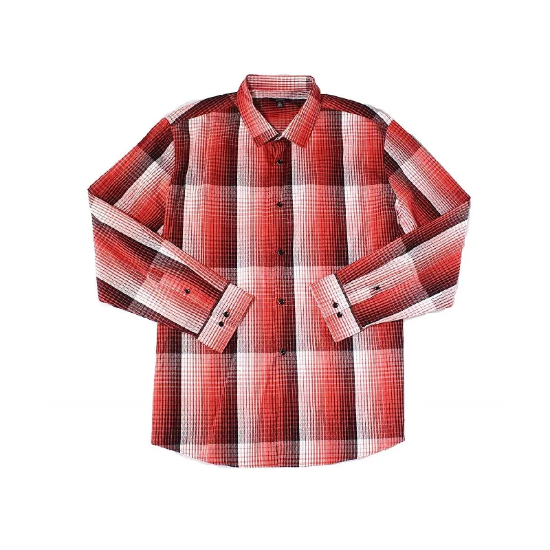 Men's Layering Shirts for Seasonal TransitionsAlfani Mens Diamond Plaid Button Up Shirt, Red, XX-Large