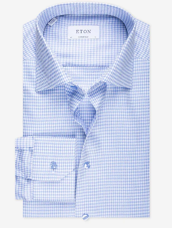 Men's Color-Blocking Shirts for a Statement LookContemporary Houndstooth Shirt Blue