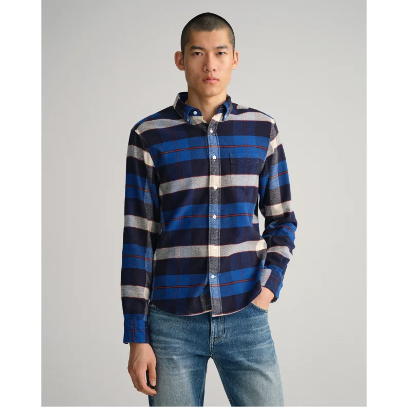 Men's Collared Shirts for Formal OccasionsGANT Regular Fit Flannel Plaid Shirt 3220079 Salty Sea