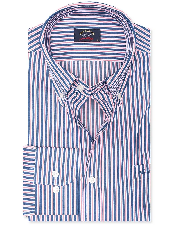 Men's Dressy Casual Shirts for Smart-Casual EventsBlue Multi Striped Shirt Navy And Red