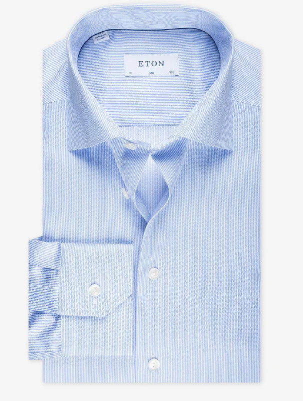 Men's Machine-Washable Shirts for ConvenienceSignature Cotton Twill Slim Stripe Shirt Blue