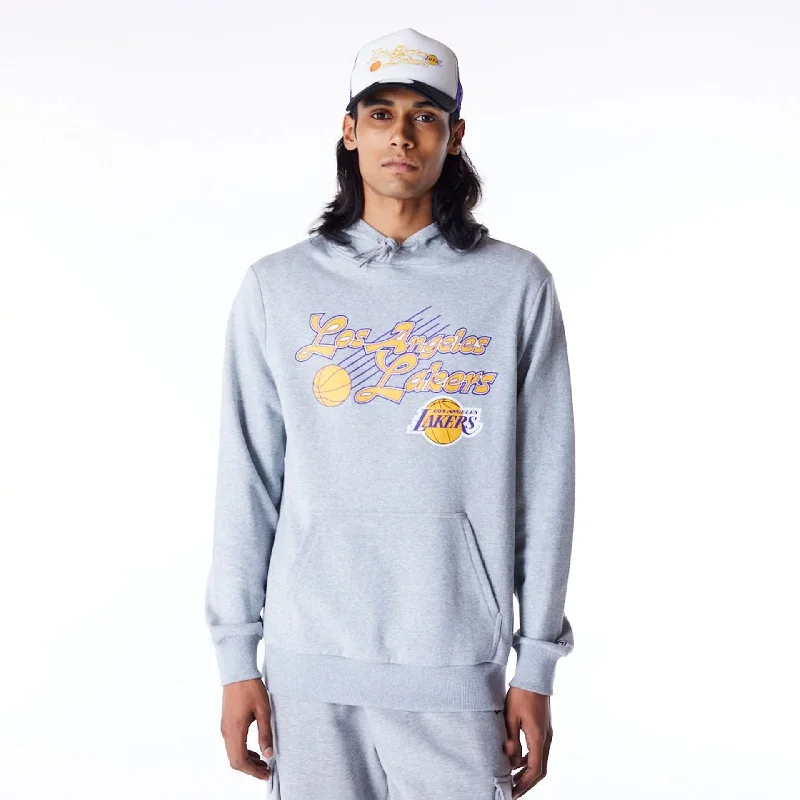 Lightweight Men's Running HoodiesLA Lakers Script Grey Pullover Hoodie
