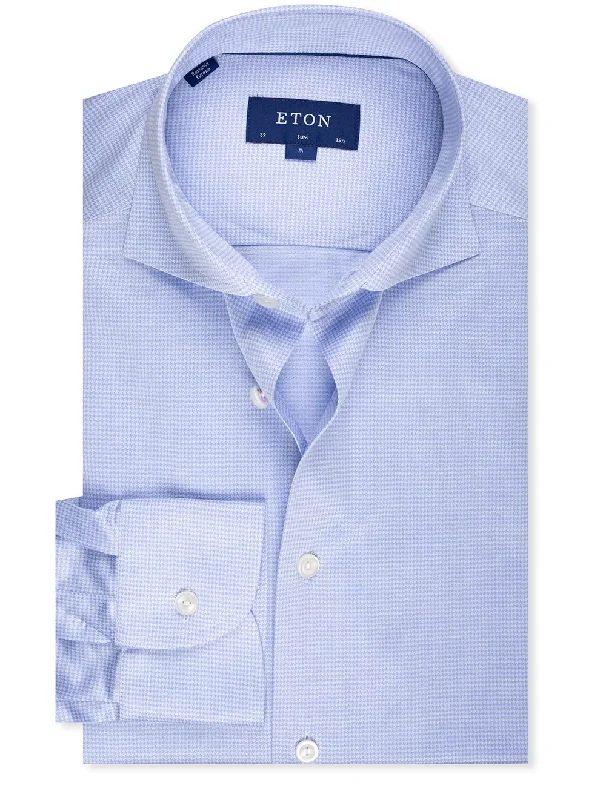Men's Polo Shirts for Sports and Casual WearBlue Houndstooth Slim Fit Shirt