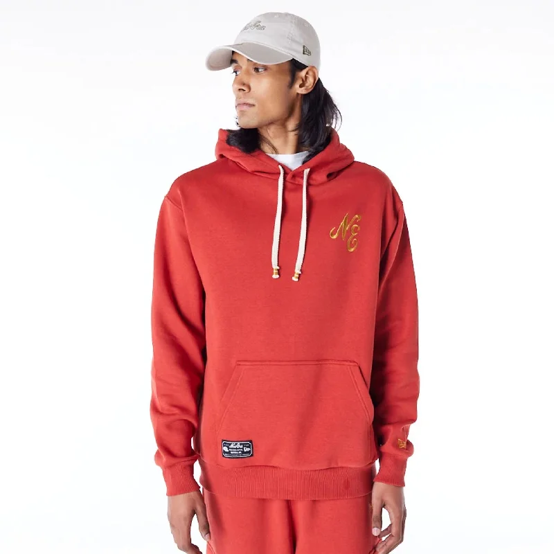 Men's Hoodies for Ice FishingNew Era Script Logo Red Oversized Pullover Hoodie
