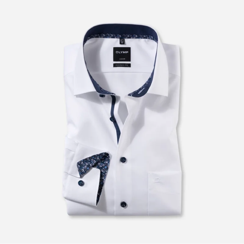 Men's Wrinkle-Free Shirts for Easy CareOLYMP Luxor Modern Fit Extra Long Sleeve Shirt Global Kent White 12501900