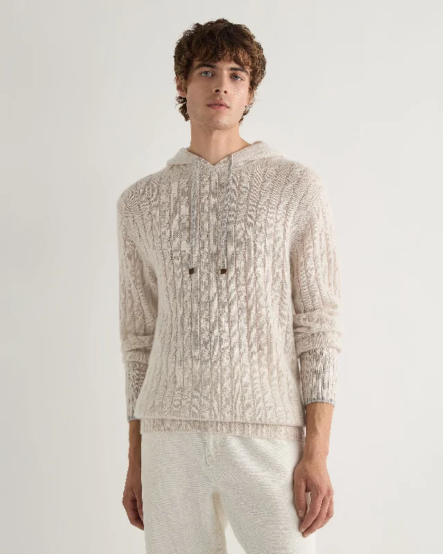 Men's Hoodies with Contrast Fabric PanelsMen's Fitzrovia Cable Cashmere Hoodie Frost White