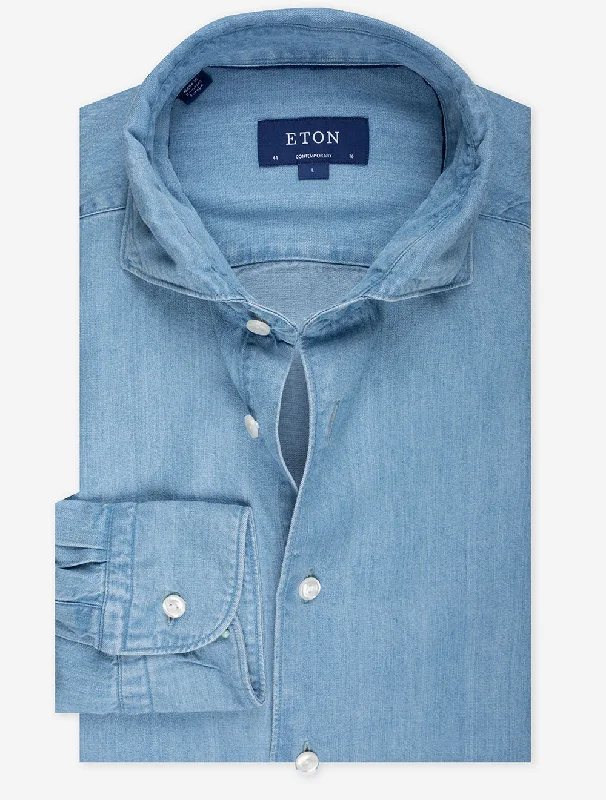Men's Patterned Dress Casual Shirts for Smart-Casual EventsDenim Tencel Contemporary Shirt