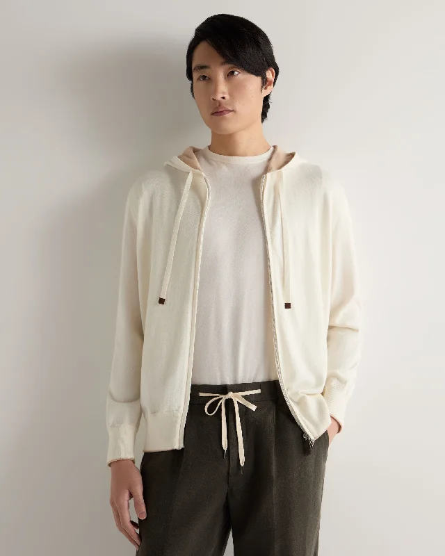 Men's Hoodies with Hidden ZippersMen's Cotton Silk Cashmere Hoodie New Ivory White