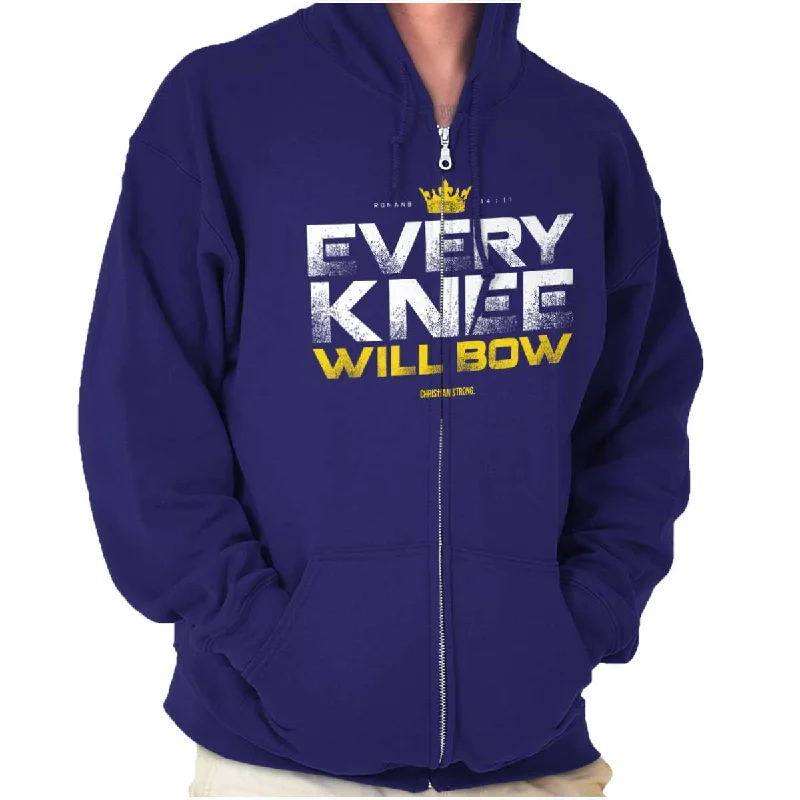 Men's Hoodies with Embroidered PatchesEvery Knee Will Bow Crown Zip Hoodie