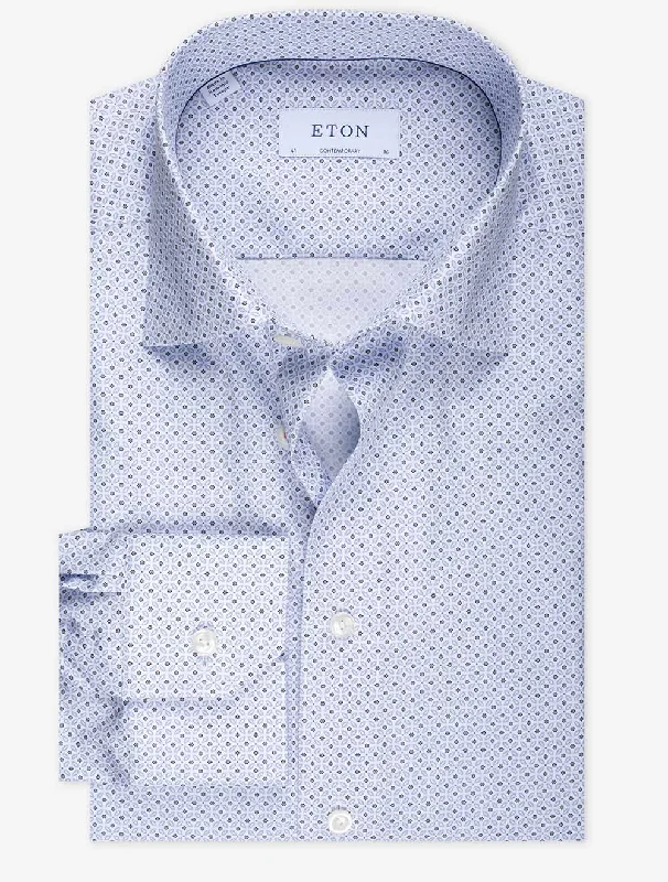Men's Machine-Washable Shirts for ConvenienceBlue Pattern Contemporary Shirt