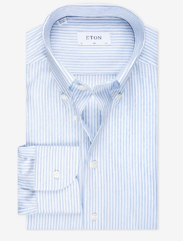 Men's Crew Neck T-Shirts for Everyday WearBlue Stripe Buttondown Slim Fit Shirt