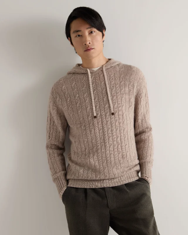 Functional Men's Workout HoodiesMen's Fitzrovia Cable Cashmere Hoodie Oatmeal Brown
