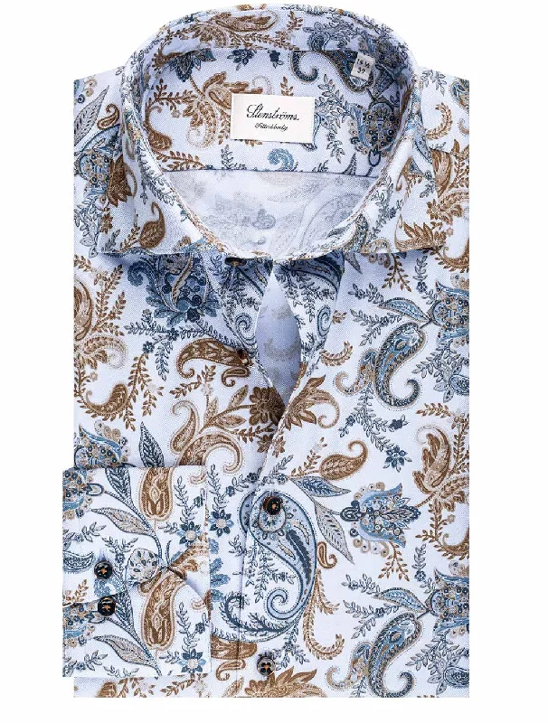 Men's Golf Shirts for On-Course StyleBlue Paisley Patterned Fitted Body Shirt