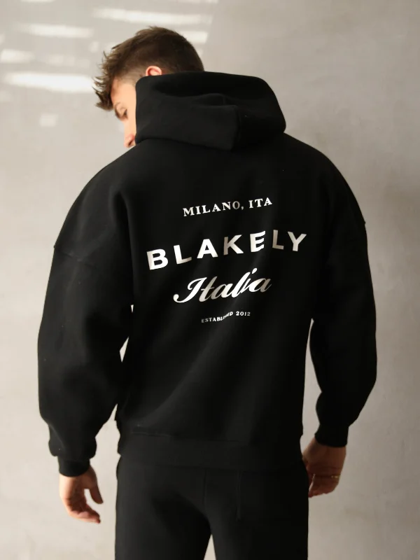 Men's Hoodies with Screen-Printed GraphicsItalia Relaxed Hoodie - Black