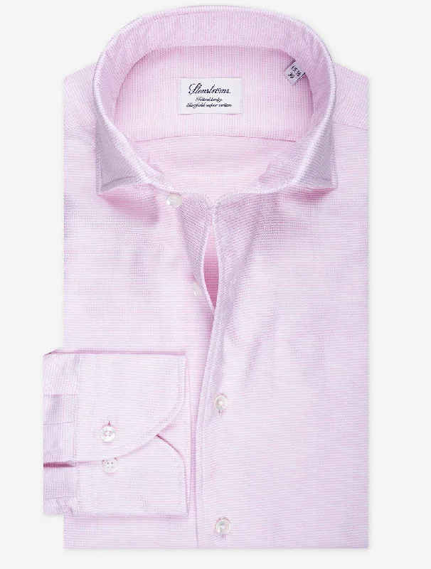 Versatile Men's Short-Sleeve ShirtsTextured Cotton Fitted Body Shirt Pink