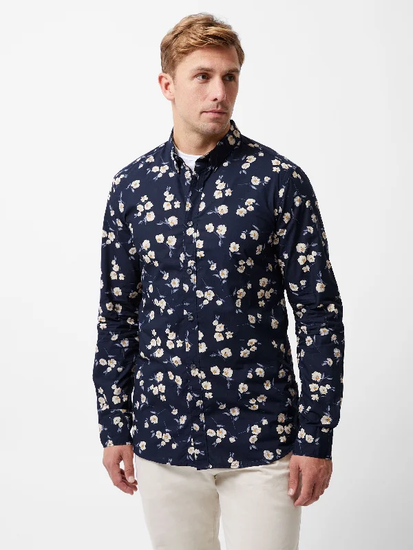 Men's Breathable Shirts for Warm ClimatesLarge Floral Long Sleeve Shirt