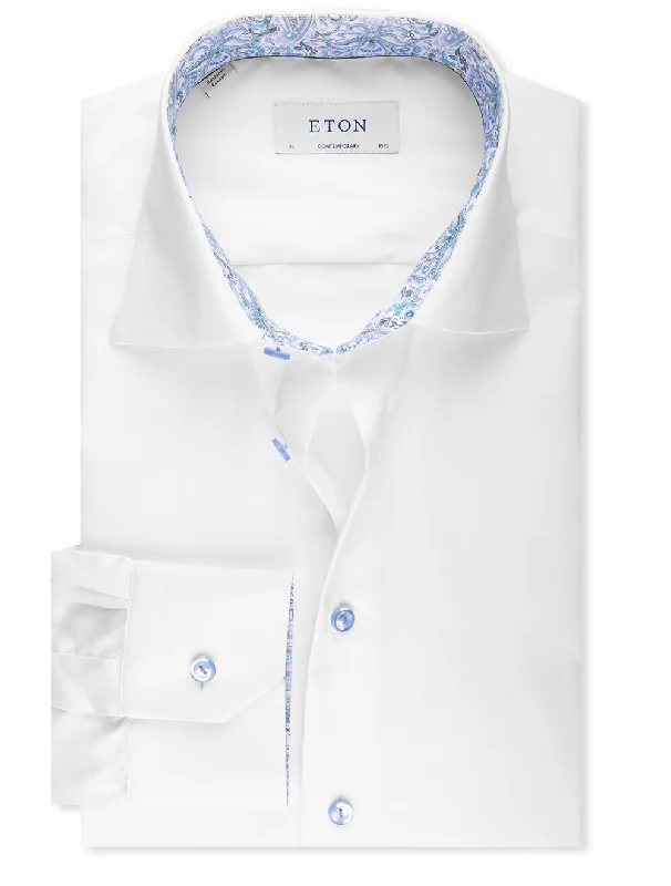 Men's Weekend Shirts for Leisurely OutingsContemporary Plain Inlay Formal Shirt White