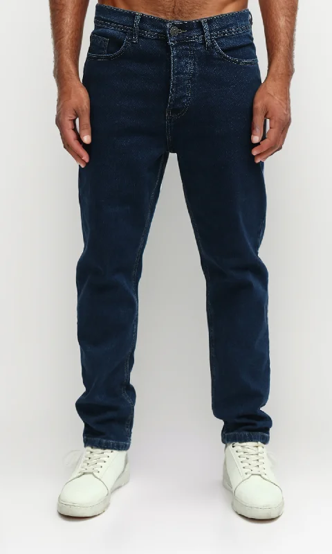 Leather Patch Men's JeansO192890 Slim Comfort Fit Normal Waist Narrow Leg - Dark Jeans Blue Leather Patch Men's JeansO192890 Slim Comfort Fit Normal Waist Narrow Leg - Dark Jeans Blue