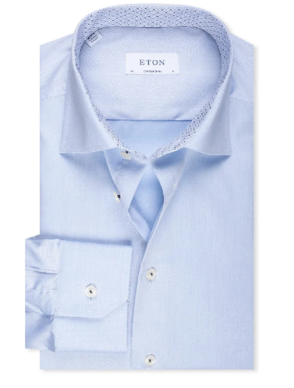 Men's Rugby Shirts for a Sporty LookBlue Plain Inlay Contemporary Fit Shirt