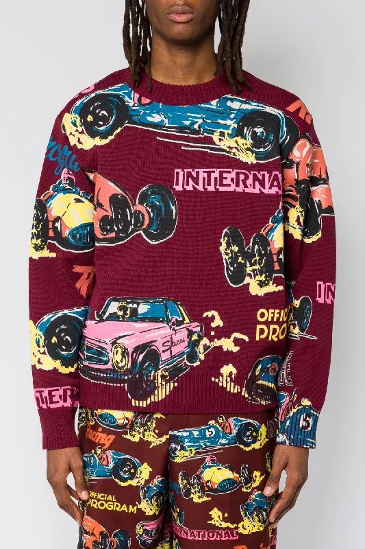 Men's Hoodies with Wind-Resistant FabricSacai Car Race Knit Pullover