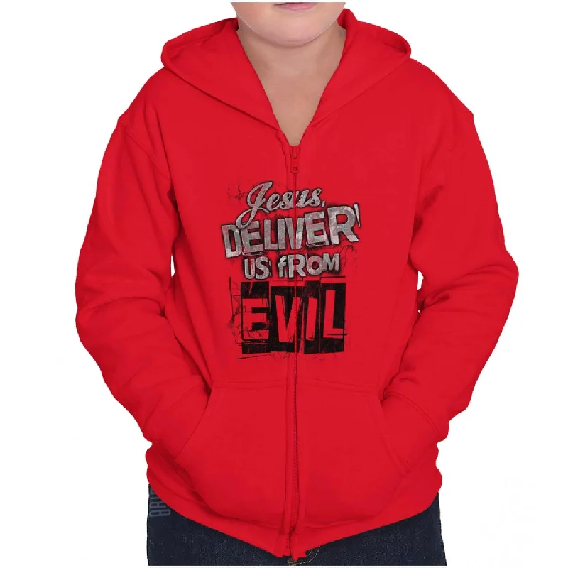Functional Men's Workout HoodiesDeliver us from Evil Youth Zip Hoodie