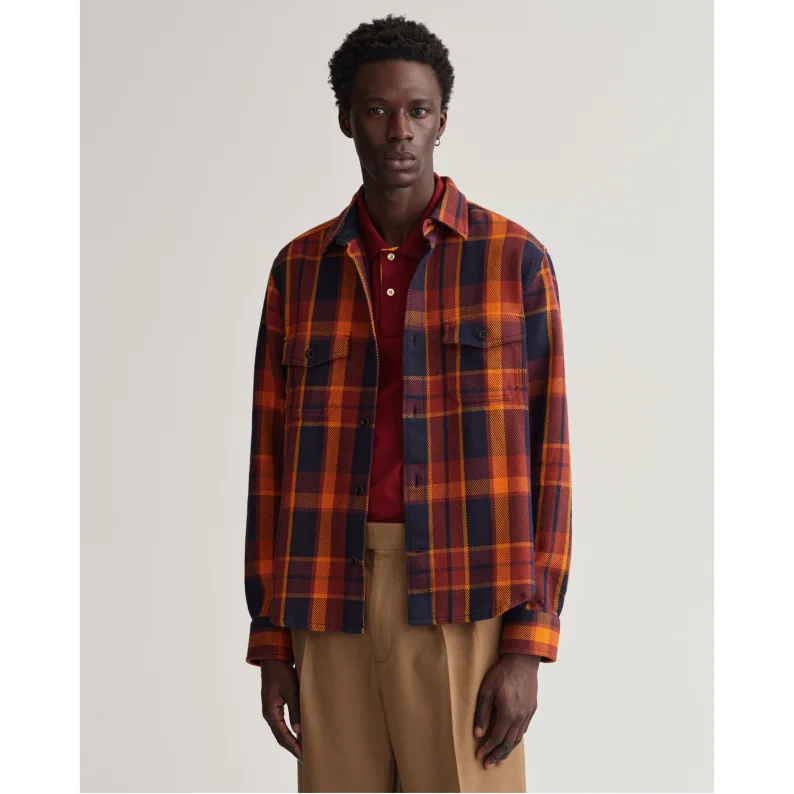 Men's Plaid Shirts for a Country CharmGANT Heavy Twill Check Overshirt Burgundy 3220064