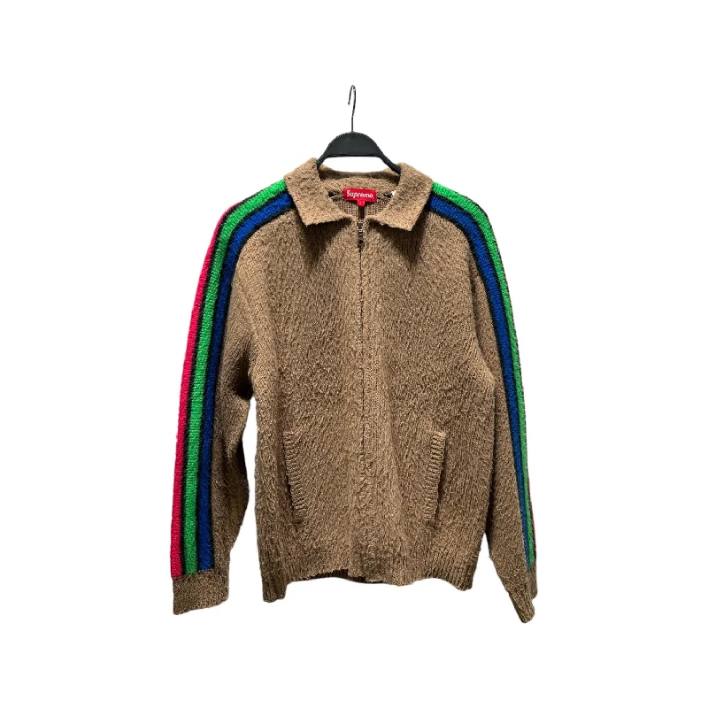 Cool Men's Pea CoatsSupreme/Jacket/S/Acrylic/BRW/STRIPED DUSTY BROWN ZIP UP