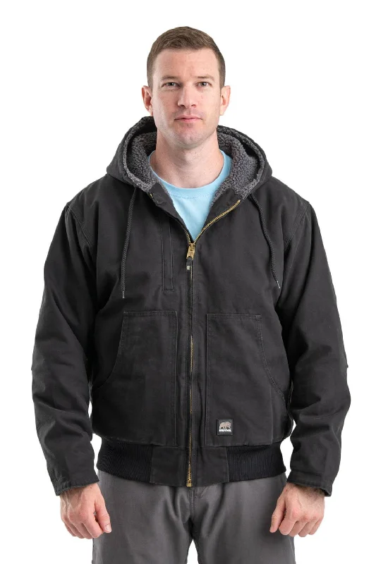 Men's Coats with VentilationBerne Mens Black 100% Cotton Washed Hooded Jacket
