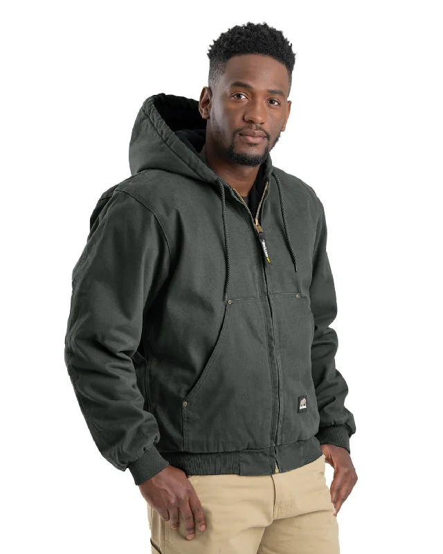 Men's Coats with Water-Repellent FabricBerne Apparel Mens Heartland Washed Hooded Moss 100% Cotton Chore Jacket