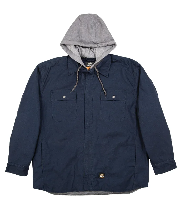 Men's Coats for Casual WearBerne Mens Navy 100% Cotton Hooded Shirt Jacket L/S