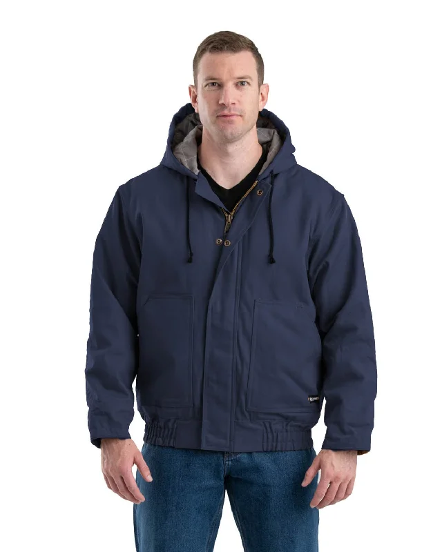 Designer Men's OvercoatsBerne Mens Navy Cotton Blend FR Hooded Jacket