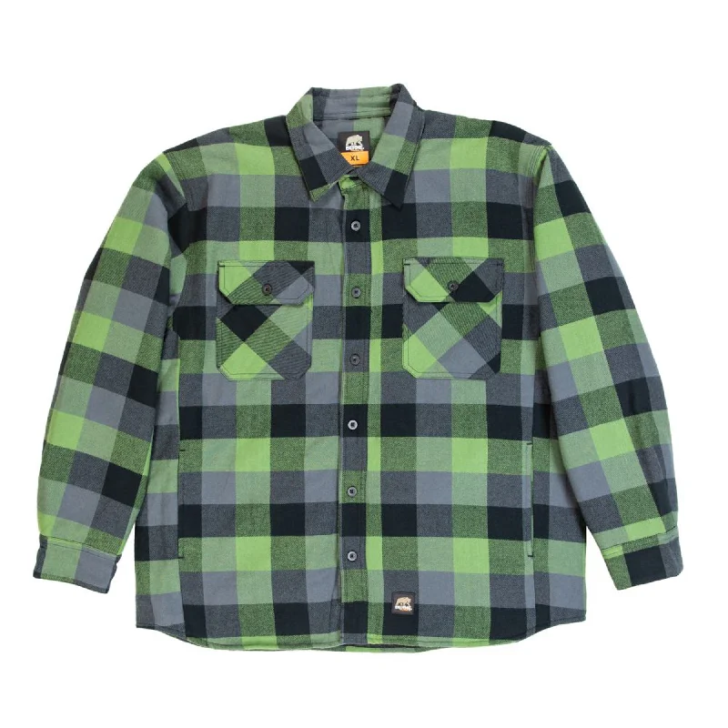 Men's Coats for Mild WeatherBerne Mens Plaid Green E 100% Cotton Flannel Shirt Jacket L/S