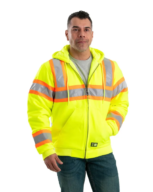Men's Coats with Reflective StripesBerne Apparel Mens Hi Vis Class 3 Hooded Active Yellow 100% Polyeste Jacket