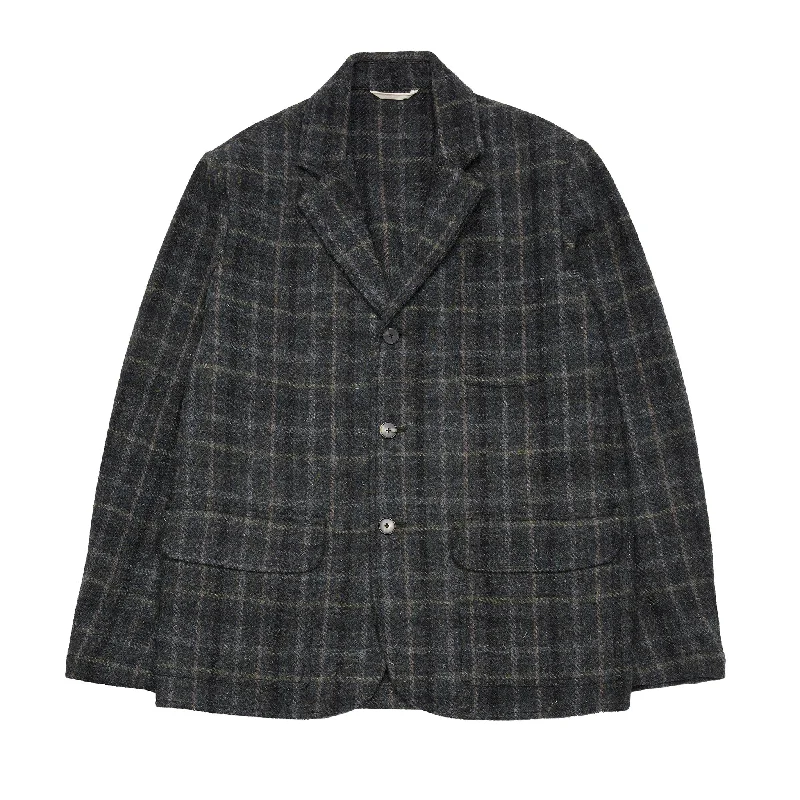 Elegant Men's Wool CoatsDe Bonne Facture Harris Tweed Geography Teacher Jacket in Grey Windowpane