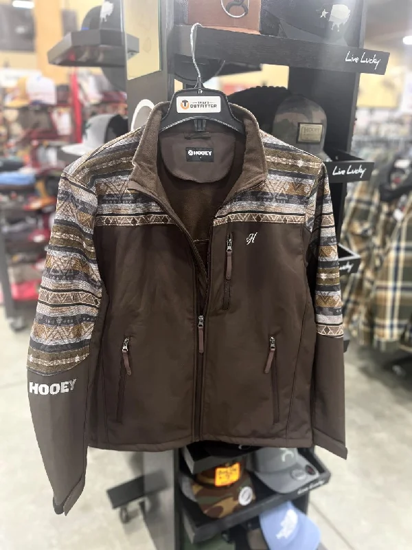 Men's Coats for Layering'Hooey' Men's Full Zip Softshell Fleece Lined Jacket - Brown / Aztec