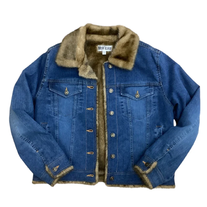 Men's Coats with Fur TrimJacket Denim By Marvin Richards In Blue Denim, Size: M