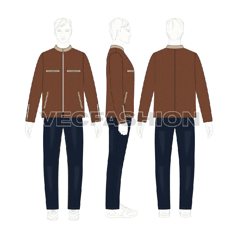 Fashionable Men's Denim JacketsMen Straight Cut Leather Jacket