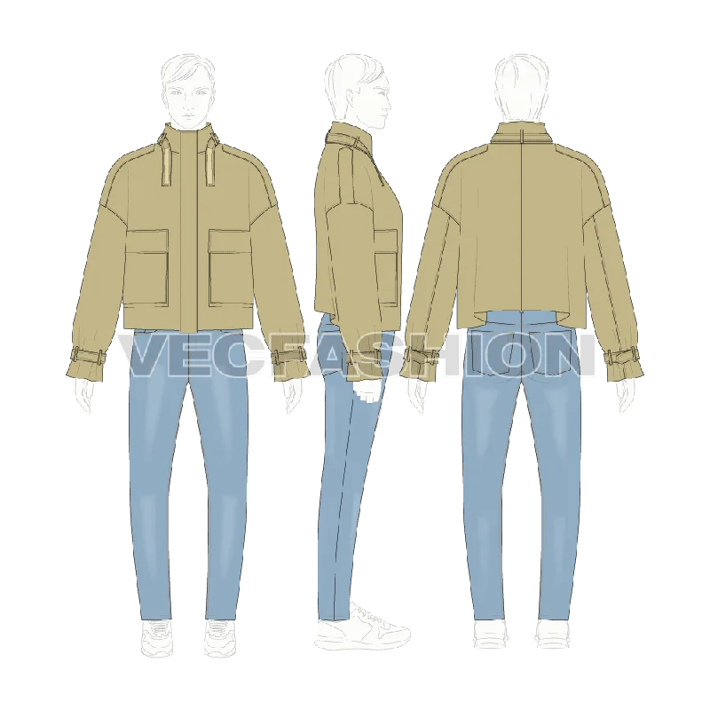 Men's Coats with Snap ButtonsMens Cropped Oversized Jacket