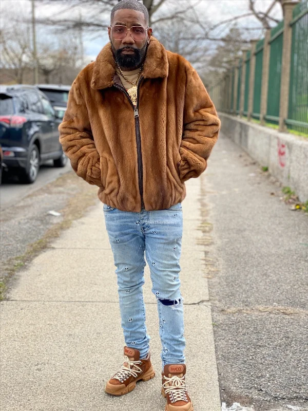 Men's Coats for Winter SportsMen's Full Skin Mink Bomber Jacket [Whiskey]
