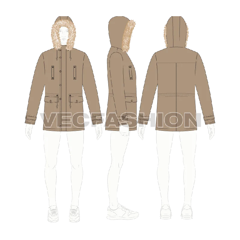 Men's Coats with Magnetic ClosuresMens Hooded Parka Jacket