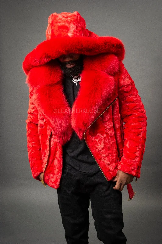 Comfortable Men's ParkasMen's Mink Biker Jacket [Red]