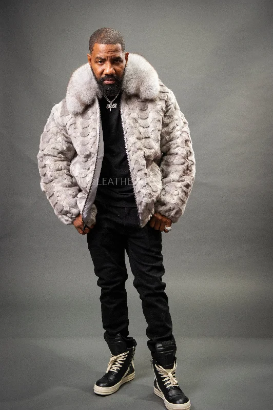Men's Coats with Relaxed FitsMen's Mink with Fox Fur Bomber Jacket [Gray]