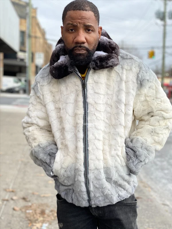 Designer Men's OvercoatsMen's Mink with Fox Fur Bomber Jacket With Chinchilla Collar [Multi-Gray]