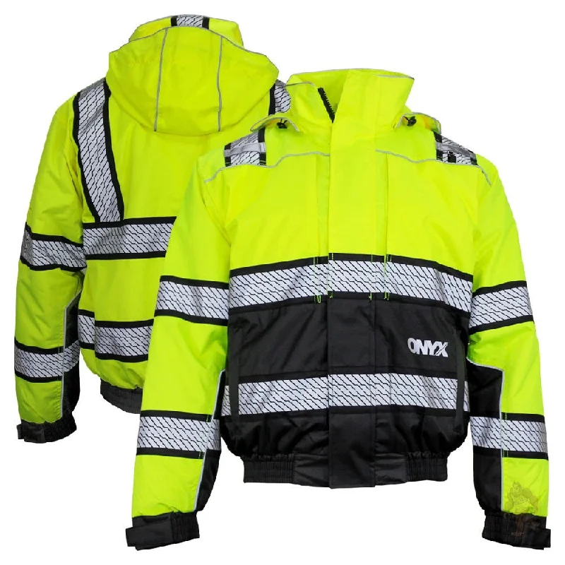 Men's Coats with Quick-Dry Fabric'GSS' Men's Class 3 Hi-Vis Premium ONYX PRIMALOFT 3-in-1 Winter Bomber - Lime     Jacket - Lime