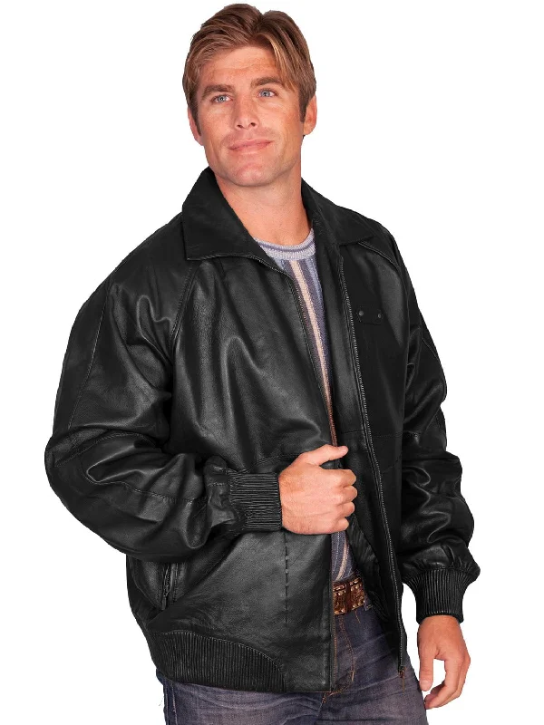 Practical Men's RaincoatsScully Leather Mens Black Lamb Bomber Zip Front Jacket