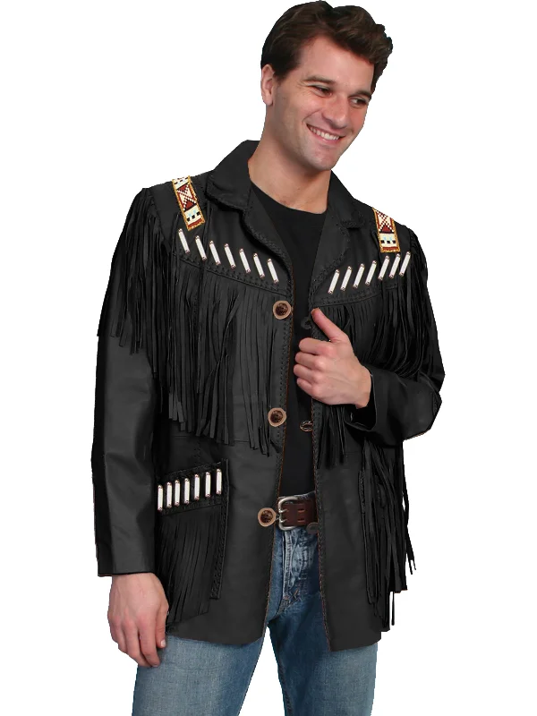 Functional Men's Ski JacketsScully Leather Mens Boar Suede Fringe Mountain Man Jacket Black